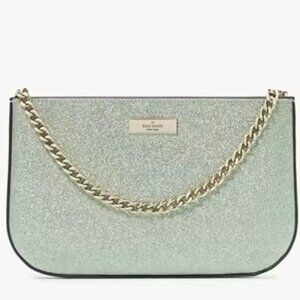 NWT Kate Spade  Kenzie Glitter Lilly Pochette Clutch Handbag Metallic Seawater
